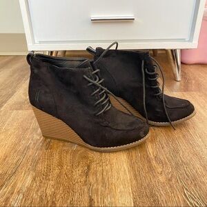 Nautica Black Suede Wedge Ankle Boots
